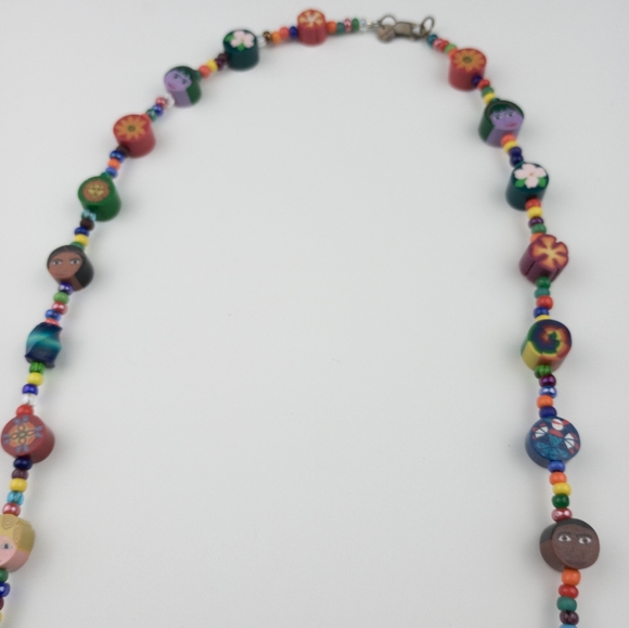 Necklace Beaded Multicolored People & Flowers & Animals & Designs w Metal Clasp - Picture 2 of 7